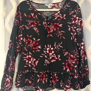 Krazy Kat Dark Hunter Green and Pink Floral Blouse